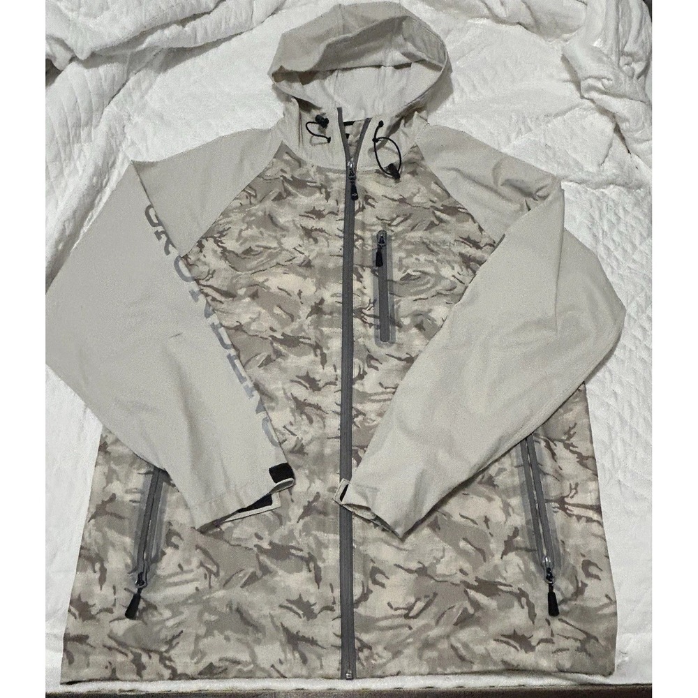 Grundens Jacket Mens M Beige Camo Fishing Waterproof Rain Shell Outdoor *SPOTS